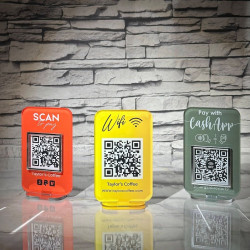 Mini Cartel acrilico QR Redes sociales, pagos, wi fi, emprendedores