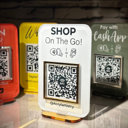 Mini Cartel acrilico QR Redes sociales, pagos, wi fi, emprendedores